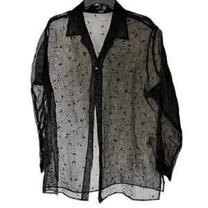 Venezia Woman’s Black Organza Sheer Whimsy Goth iridescent button plus NWOT 16